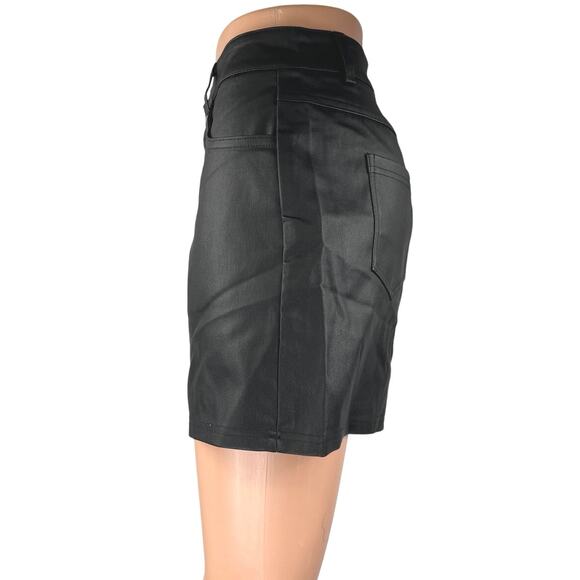 Women's Black Coated Faux Vegan Leather High Waist Wide Leg Mini Shorts Size L - Picture 2 of 4